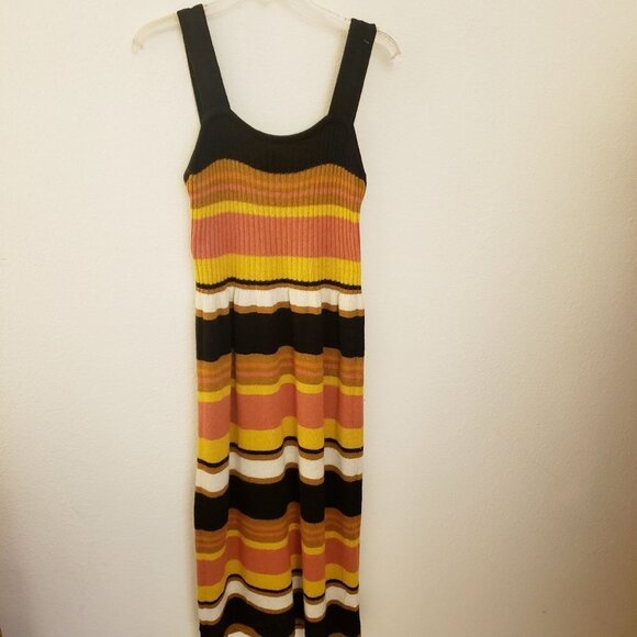 Madewell Viscose/Wool/Angora Blend Striped Sleeveless Midi Dress Size M EUC - Picture 1 of 9
